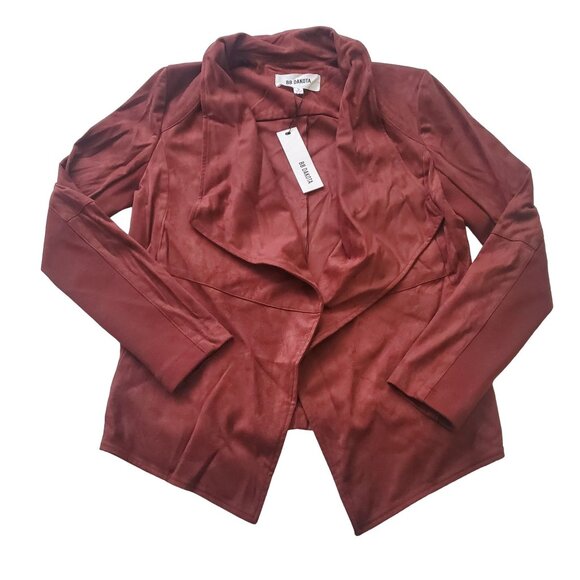 Bb Dakota womens jacket size small Drape Front Pre Faux Suede Cherrywood brown - Picture 3 of 15